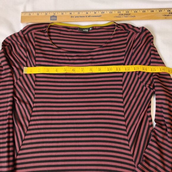 Lisa Bayne Burgundy and Black Striped Midi Dress, Small - Picture 3 of 6